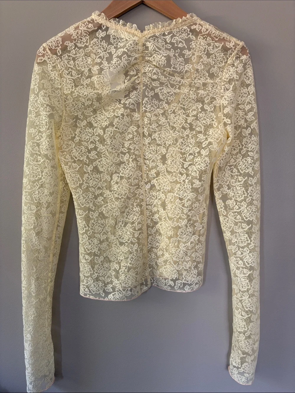 Free People Floral Lace Mesh Top Butter Yellow NWT Size XS Extra Small